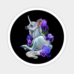 Baby unicorn in irises Magnet